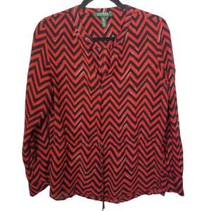 Lauren Ralph Lauren Womens Chevron Top Size M Classic Preppy Geometric Career